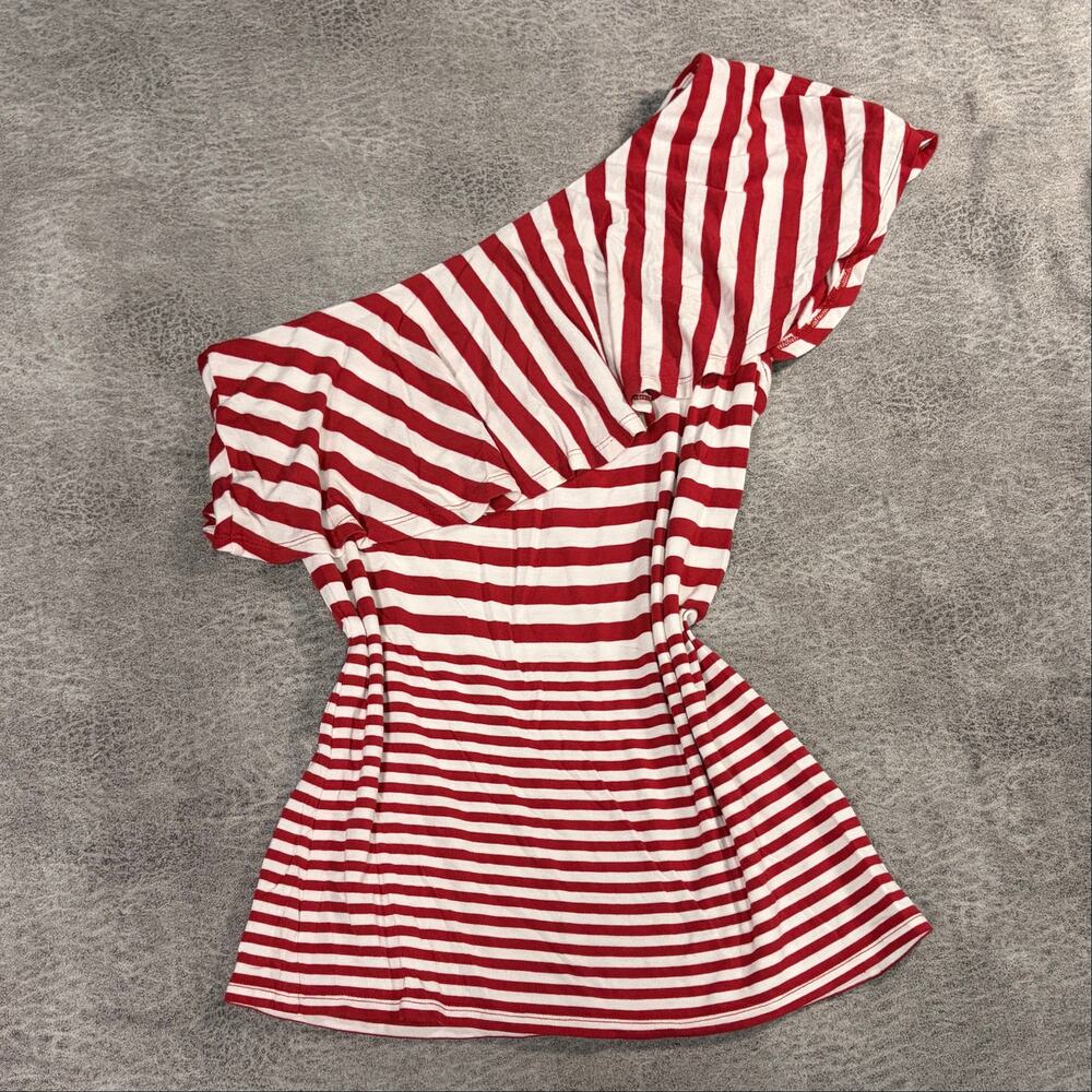 Inc Red and White Striped One Shoulder Top